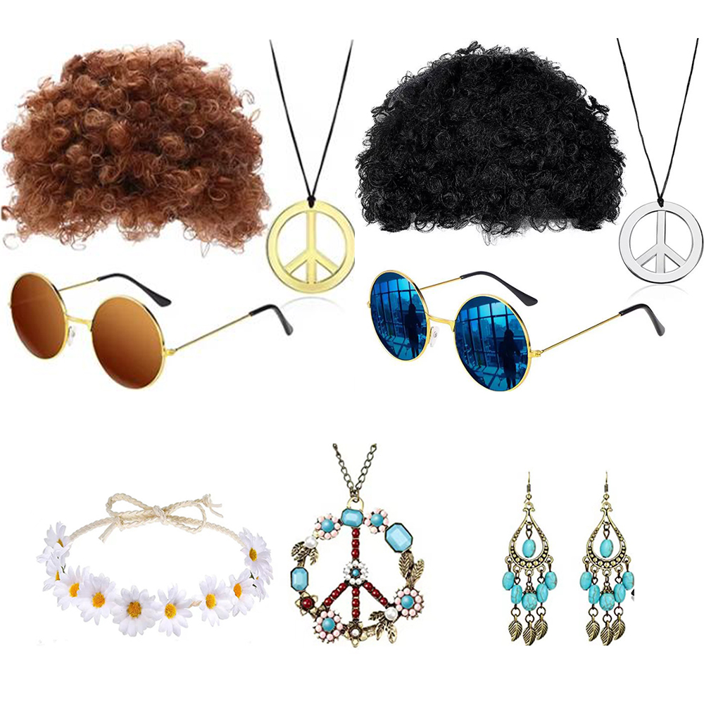 Women'S Accessories In The 60S - Zestaw akcesoriów hippie lata 60. Peruka