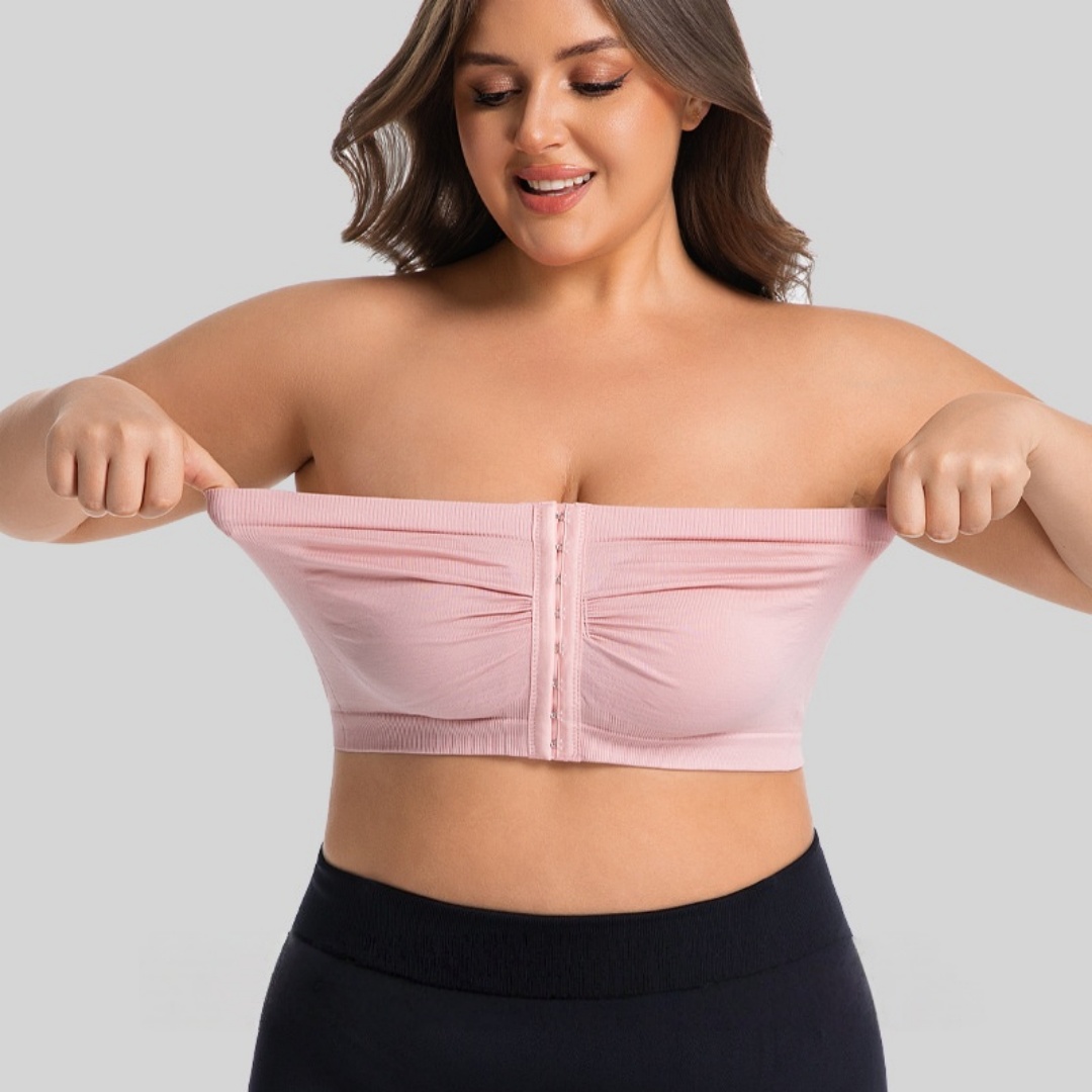 Woman Accessory - Damski biustonosz bandeau bez ramiączek, zapinany