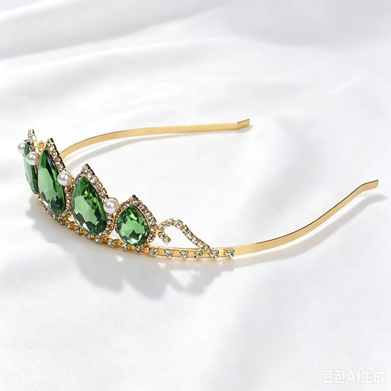 Women'S Hair Accessories Wedding - Zielona Korona z Kryształkami i Cyrkoniami